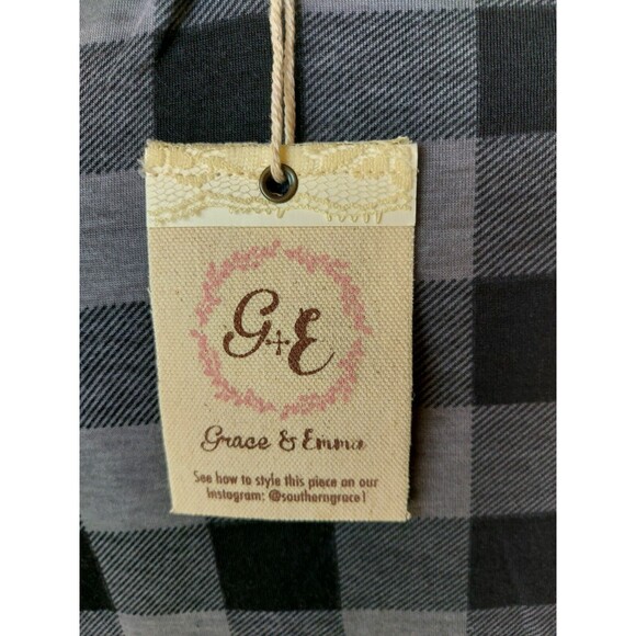 NEW Grace & Emma Womens Long Sleeve Large Top 🖤 Black Gray Plaid Pattern SZ L - Picture 5 of 8